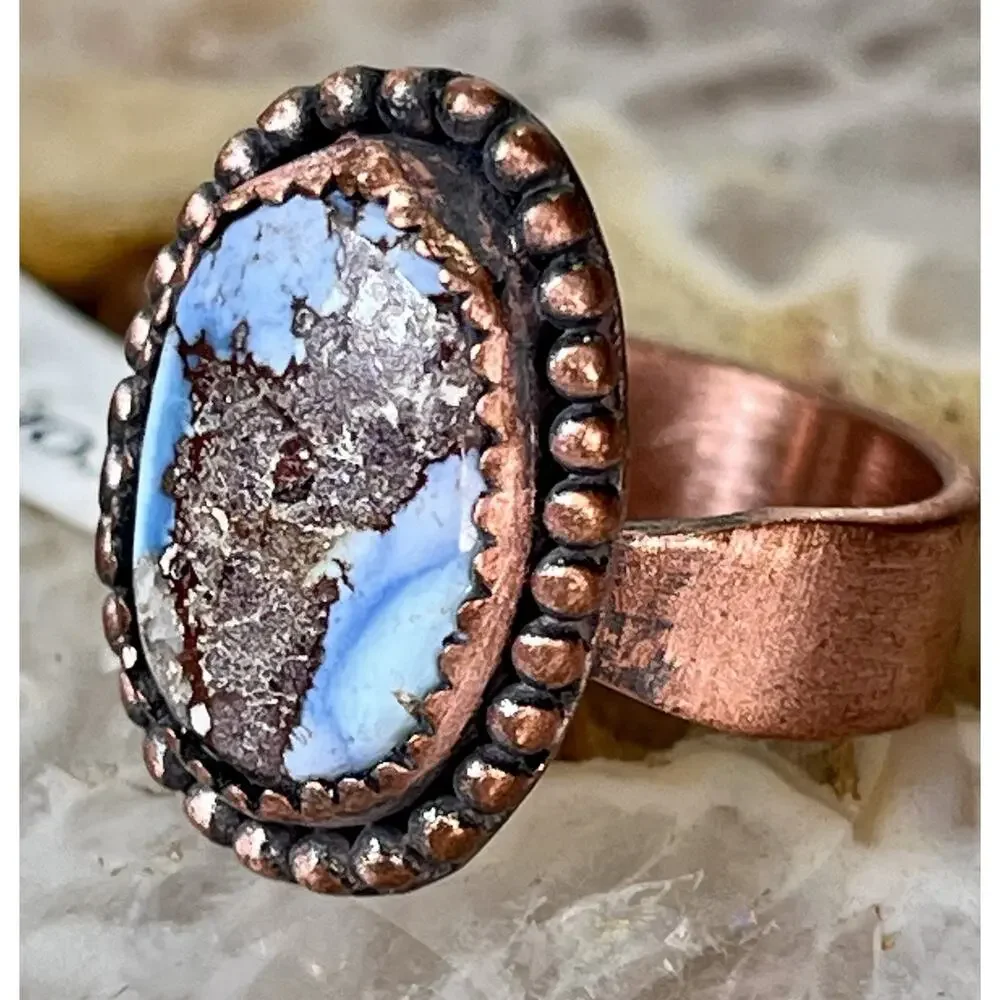 Golden Hills Turquoise Copper Statement Ring Handmade USA Adjust Southwestern